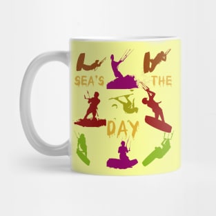 Kitesurfer Silhouette Pattern With Seas The Day Quote Mug